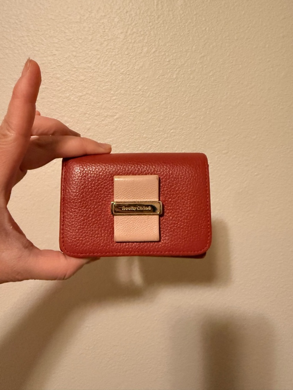 See By Chloé Rust Red Pebbled Leather Short Wallet